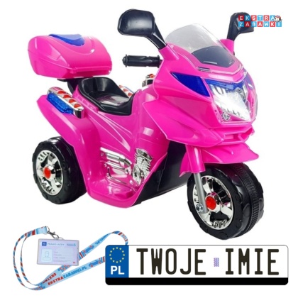 Różowy motorek HC8051 na akumulator - 1x18W 6V/4.5Ah, 4km/h, LED, otwierany kuderek - [1779]