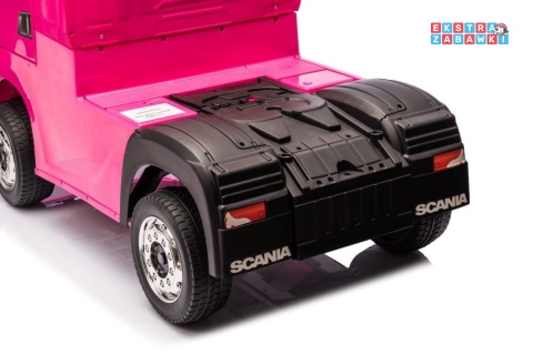 Różowa Scania 500R HL698 na akumulator - 4x45W 24V/7Ah, EVA, pilot, LED, Bluetooth, automatyczny hamulec [20638]