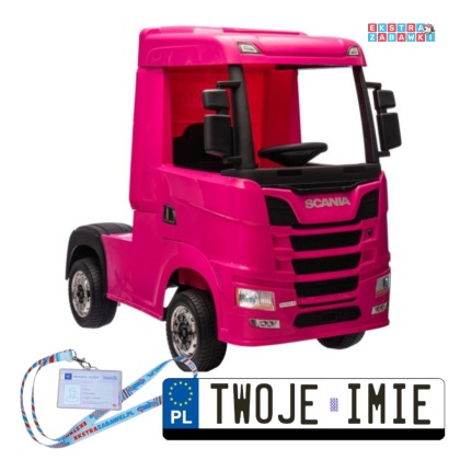 Różowa Scania 500R HL698 na akumulator - 4x45W 24V/7Ah, EVA, pilot, LED, Bluetooth, automatyczny hamulec [20638]