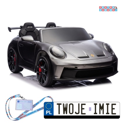Szare lakierowane Porsche GT3 DK-P911 na akumulator - 4x200W 24V/7Ah, EVA, ekoskóra, LED, Bluetooth [26788]
