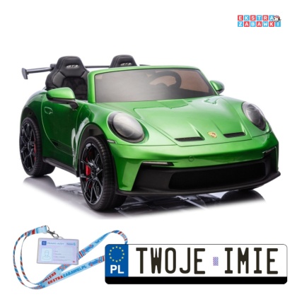 Zielone lakierowane Porsche GT3 DK-P911 na akumulator - 4x200W 24V/7Ah, EVA, ekoskóra, LED, Bluetooth [26789]