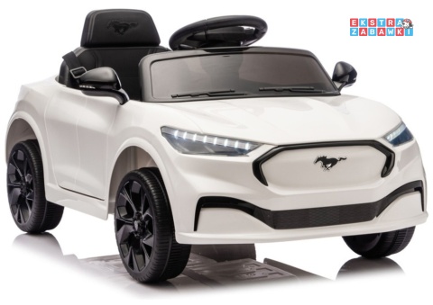 Biały Ford Mustang Mach-E na akumulator - 2x45W 24V/5Ah, EVA, LED, Bluetooth, ekoskóra, pilot [27657]