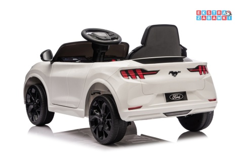 Biały Ford Mustang Mach-E na akumulator - 2x45W 24V/5Ah, EVA, LED, Bluetooth, ekoskóra, pilot [27657]