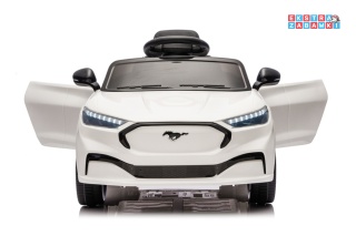 Biały Ford Mustang Mach-E na akumulator - 2x45W 24V/5Ah, EVA, LED, Bluetooth, ekoskóra, pilot [27657]