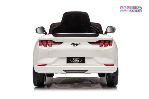 Biały Ford Mustang Mach-E na akumulator - 2x45W 24V/5Ah, EVA, LED, Bluetooth, ekoskóra, pilot [27657]