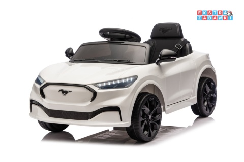 Biały Ford Mustang Mach-E na akumulator - 2x45W 24V/5Ah, EVA, LED, Bluetooth, ekoskóra, pilot [27657]