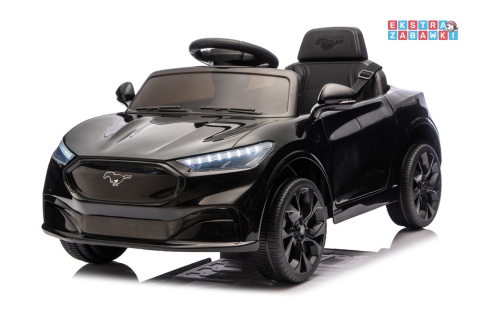 Czarny Ford Mustang Mach-E na akumulator - 2x45W 24V/5Ah, EVA, LED, Bluetooth, ekoskóra, pilot [27656]