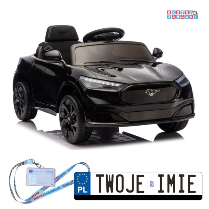 Czarny Ford Mustang Mach-E na akumulator - 2x45W 24V/5Ah, EVA, LED, Bluetooth, ekoskóra, pilot [27656]