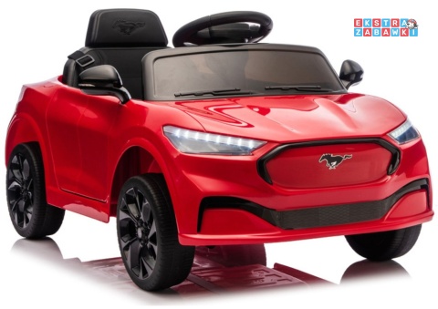 Czerwony Ford Mustang Mach-E na akumulator - 2x45W 24V/5Ah, EVA, LED, Bluetooth, ekoskóra, pilot [27655]