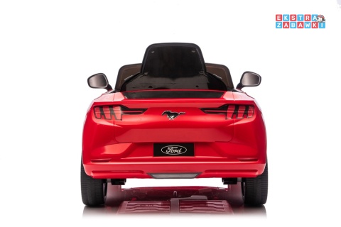 Czerwony Ford Mustang Mach-E na akumulator - 2x45W 24V/5Ah, EVA, LED, Bluetooth, ekoskóra, pilot [27655]