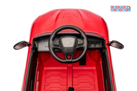 Czerwony Ford Mustang Mach-E na akumulator - 2x45W 24V/5Ah, EVA, LED, Bluetooth, ekoskóra, pilot [27655]