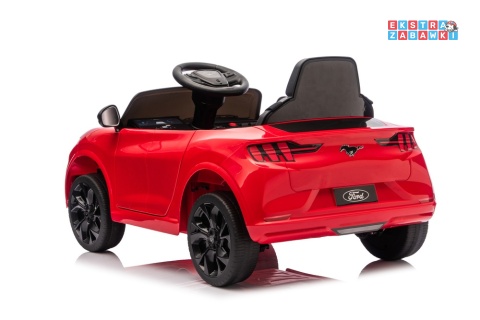 Czerwony Ford Mustang Mach-E na akumulator - 2x45W 24V/5Ah, EVA, LED, Bluetooth, ekoskóra, pilot [27655]