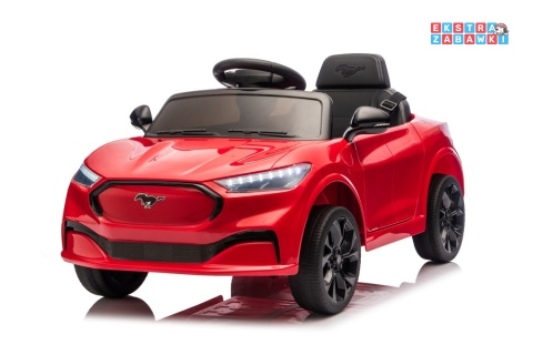 Czerwony Ford Mustang Mach-E na akumulator - 2x45W 24V/5Ah, EVA, LED, Bluetooth, ekoskóra, pilot [27655]