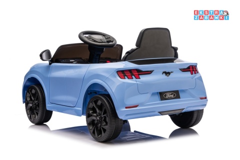 Niebieski Ford Mustang Mach-E na akumulator - 2x45W 24V/5Ah, EVA, LED, Bluetooth, ekoskóra, pilot [27659]