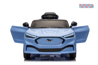 Niebieski Ford Mustang Mach-E na akumulator - 2x45W 24V/5Ah, EVA, LED, Bluetooth, ekoskóra, pilot [27659]