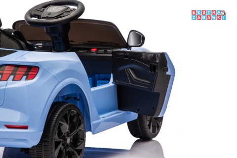 Niebieski Ford Mustang Mach-E na akumulator - 2x45W 24V/5Ah, EVA, LED, Bluetooth, ekoskóra, pilot [27659]