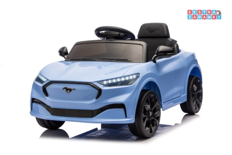 Niebieski Ford Mustang Mach-E na akumulator - 2x45W 24V/5Ah, EVA, LED, Bluetooth, ekoskóra, pilot [27659]