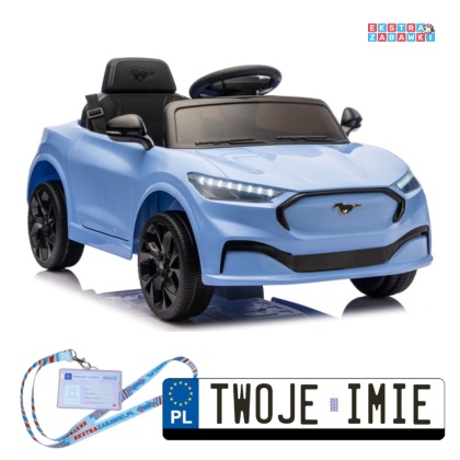 Niebieski Ford Mustang Mach-E na akumulator - 2x45W 24V/5Ah, EVA, LED, Bluetooth, ekoskóra, pilot [27659]