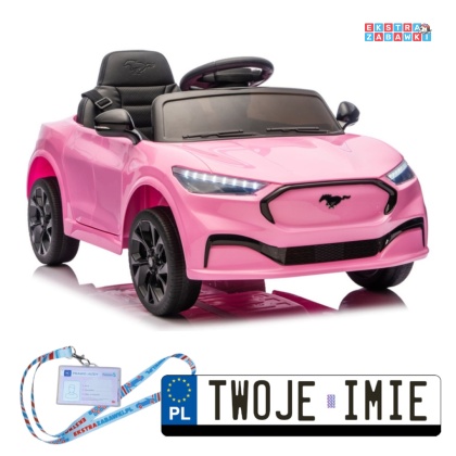 Różowy Ford Mustang Mach-E na akumulator - 2x45W 24V/5Ah, EVA, LED, Bluetooth, ekoskóra, pilot [27658]