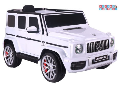 Biały Mercedes G63 S306-1 na akumulator - 2x45W 12V/4.5Ah, EVA, LED, ekoskóra, pilot, panel muzyczny [28764]