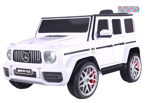 Biały Mercedes G63 S306-1 na akumulator - 2x45W 12V/4.5Ah, EVA, LED, ekoskóra, pilot, panel muzyczny [28764]