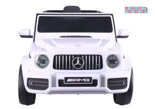 Biały Mercedes G63 S306-1 na akumulator - 2x45W 12V/4.5Ah, EVA, LED, ekoskóra, pilot, panel muzyczny [28764]
