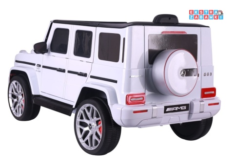 Biały Mercedes G63 S306-1 na akumulator - 2x45W 12V/4.5Ah, EVA, LED, ekoskóra, pilot, panel muzyczny [28764]