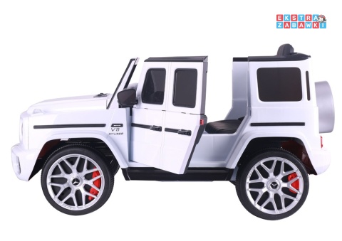 Biały Mercedes G63 S306-1 na akumulator - 2x45W 12V/4.5Ah, EVA, LED, ekoskóra, pilot, panel muzyczny [28764]