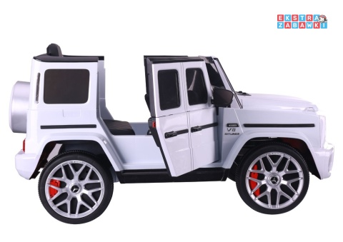 Biały Mercedes G63 S306-1 na akumulator - 2x45W 12V/4.5Ah, EVA, LED, ekoskóra, pilot, panel muzyczny [28764]