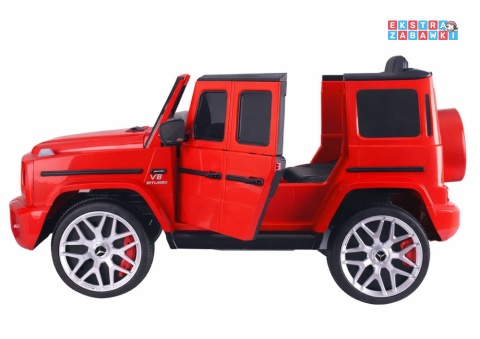 Czerwony Mercedes G63 S306-1 na akumulator - 2x45W 12V/4.5Ah, EVA, LED, ekoskóra, pilot, panel muzyczny [28763]