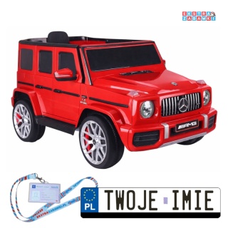 Czerwony Mercedes G63 S306-1 na akumulator - 2x45W 12V/4.5Ah, EVA, LED, ekoskóra, pilot, panel muzyczny [28763]