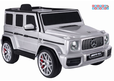 Srebrny Mercedes G63 S306-1 na akumulator - 2x45W 12V/4.5Ah, EVA, LED, ekoskóra, pilot, panel muzyczny [28766]