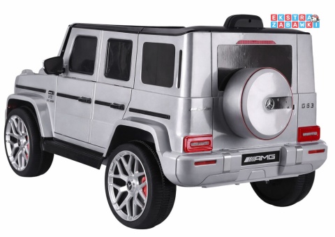 Srebrny Mercedes G63 S306-1 na akumulator - 2x45W 12V/4.5Ah, EVA, LED, ekoskóra, pilot, panel muzyczny [28766]
