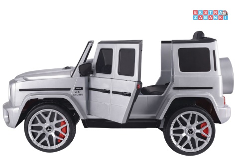 Srebrny Mercedes G63 S306-1 na akumulator - 2x45W 12V/4.5Ah, EVA, LED, ekoskóra, pilot, panel muzyczny [28766]