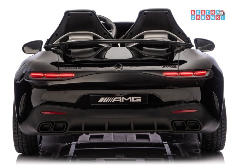 Czarny Mercedes GT63 AMG DKGT63 z wyciszonymi silnikami na akumulator - 4x200W 24V/14Ah, ekran LCD, EVA, LED, ekoskóra [29030]