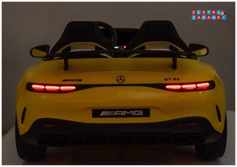 Żółty Mercedes GT63 AMG DK-GT63 na akumulator - 4x200W 24V/14Ah, ekran LCD, BT, EVA, LED, ekoskóra, pilot [29025]