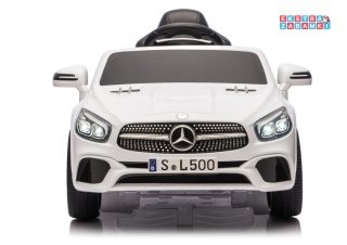 Biały Mercedes SL500 S506 na akumulator - 2x45W 12V/4.5Ah, EVA, LED, ekoskóra, panel muzyczny, pilot [28768]