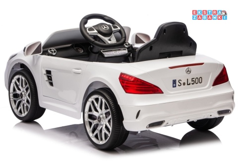 Biały Mercedes SL500 S506 na akumulator - 2x45W 12V/4.5Ah, EVA, LED, ekoskóra, panel muzyczny, pilot [28768]
