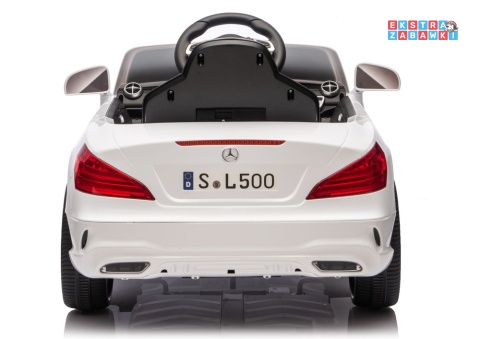 Biały Mercedes SL500 S506 na akumulator - 2x45W 12V/4.5Ah, EVA, LED, ekoskóra, panel muzyczny, pilot [28768]