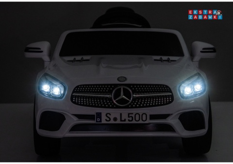 Biały Mercedes SL500 S506 na akumulator - 2x45W 12V/4.5Ah, EVA, LED, ekoskóra, panel muzyczny, pilot [28768]
