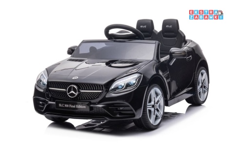 Czarny Mercedes SLC 300 na akumulator - 2x45W 12V/4.5Ah, EVA, LED, pilot, panel audio, hamulec automatyczny [9129]