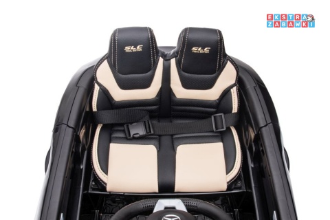 Czarny Mercedes SLC 300 na akumulator - 2x45W 12V/4.5Ah, EVA, LED, pilot, panel audio, hamulec automatyczny [9129]