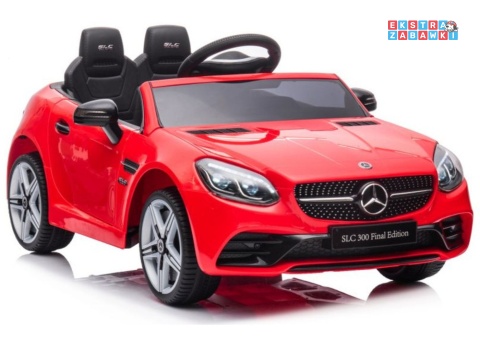 Czerwony Mercedes SLC 300 na akumulator - 2x45W 12V/4.5Ah, EVA, LED, pilot, panel audio, hamulec automatyczny [9130]