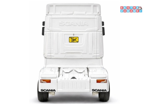 Biała Scania 500R HL698 na akumulator - 4x45W 24V/7Ah, EVA, pilot, LED, Bluetooth, automatyczny hamulec [20636]