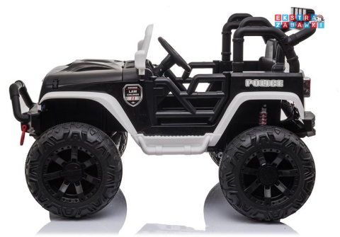 Biały Jeep JC666 policyjny na akumulator - 2x200W 24V/7Ah, do 5mk/h, EVA, LED, Bluetooth, pilot, ekoskóra [7489]