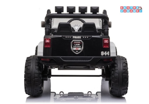 Biały Jeep JC666 policyjny na akumulator - 2x200W 24V/7Ah, do 5mk/h, EVA, LED, Bluetooth, pilot, ekoskóra [7489]