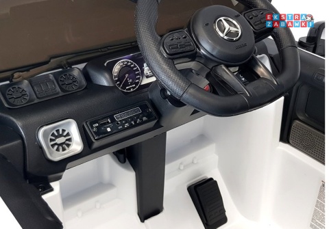 Biały Mercedes G63 BBH-0003 na akumulator - 2x45W 12V/7Ah, EVA, LED, panel muzyczny, pilot [17148]