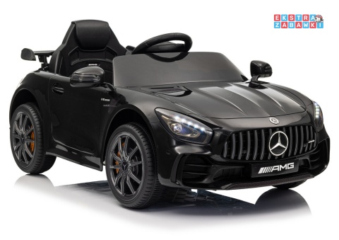 Czarny Mercedes GTR na akumulator - 2x45W 12V/4.5Ah, EVA, ekoskóra, LED, pilot, automatyczny hamulec [25076]