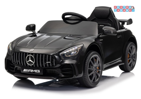 Czarny Mercedes GTR na akumulator - 2x45W 12V/4.5Ah, EVA, ekoskóra, LED, pilot, automatyczny hamulec [25076]