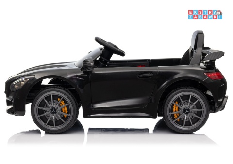Czarny Mercedes GTR na akumulator - 2x45W 12V/4.5Ah, EVA, ekoskóra, LED, pilot, automatyczny hamulec [25076]